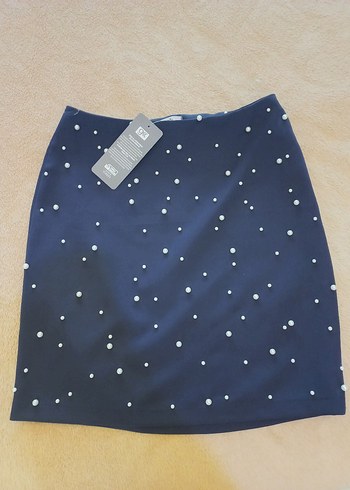 İnci Detaylı Lacivert Mini Etek - Görsel 3