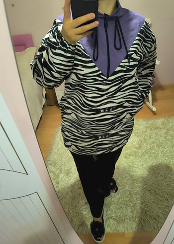 BM istanbul Mor Zebra Desenli Fermuarlı Uzun Kollu Tunik - Görsel 5