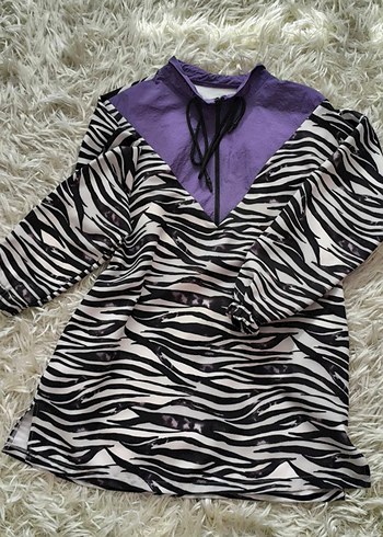 BM istanbul Mor Zebra Desenli Fermuarlı Uzun Kollu Tunik - Görsel 3