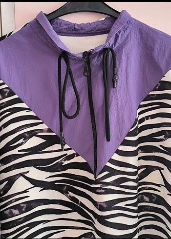 BM istanbul Mor Zebra Desenli Fermuarlı Uzun Kollu Tunik - Görsel 2