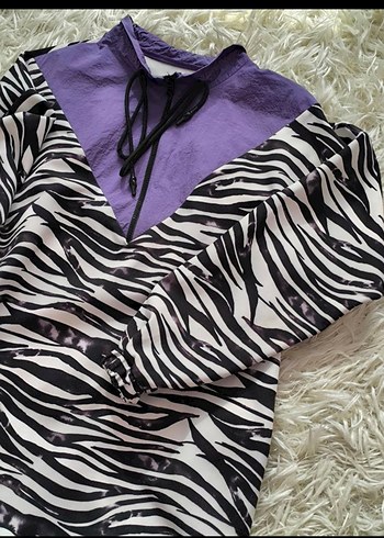 BM istanbul Mor Zebra Desenli Fermuarlı Uzun Kollu Tunik - Görsel 4