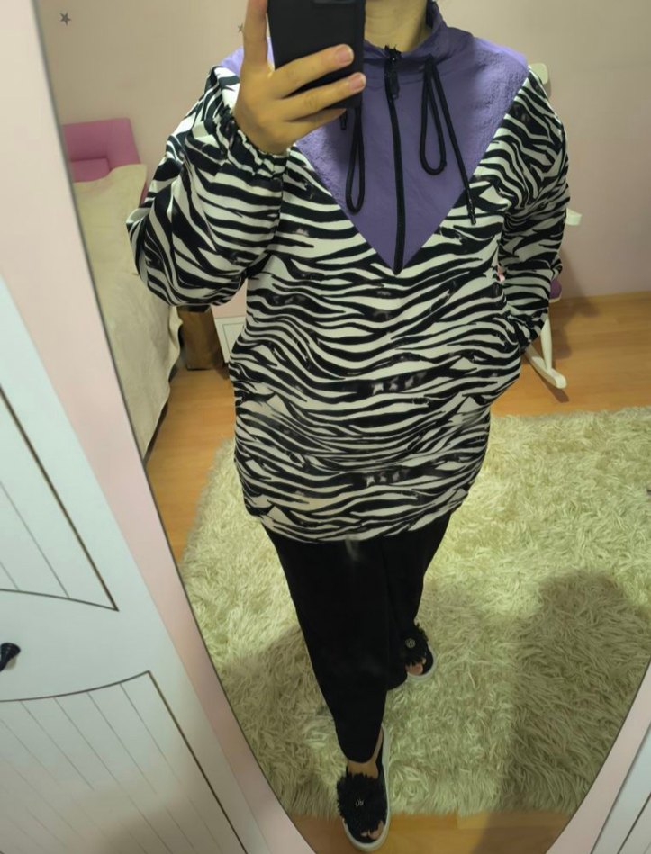 BM istanbul Mor Zebra Desenli Fermuarlı Uzun Kollu Tunik - Görsel 5