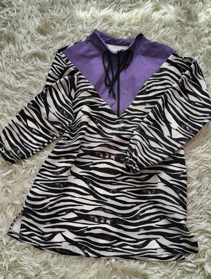 BM istanbul Mor Zebra Desenli Fermuarlı Uzun Kollu Tunik - Görsel 3