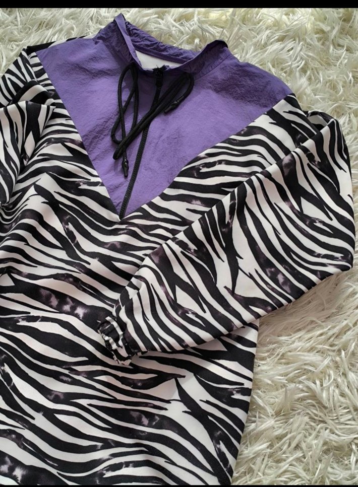 BM istanbul Mor Zebra Desenli Fermuarlı Uzun Kollu Tunik - Görsel 4