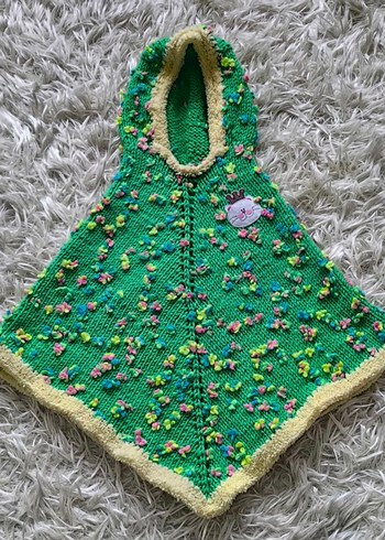 handmade  elemeği göznuru Renkli Nakşlı Kız Çock Kapüşonlu Panço - Görsel 2