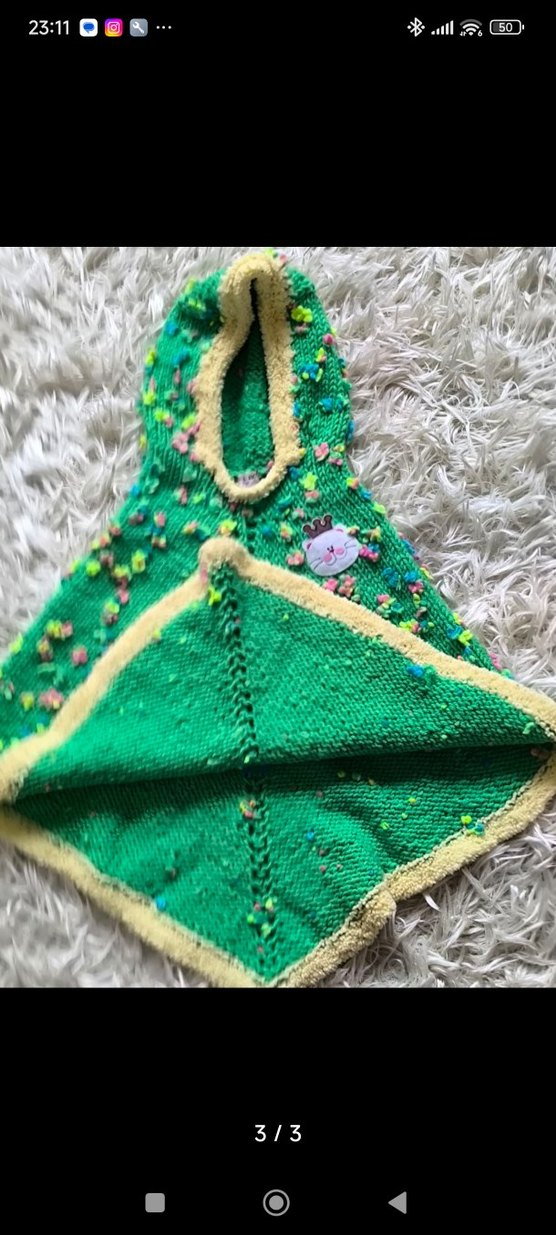 handmade  elemeği göznuru Renkli Nakşlı Kız Çock Kapüşonlu Panço - Görsel 3