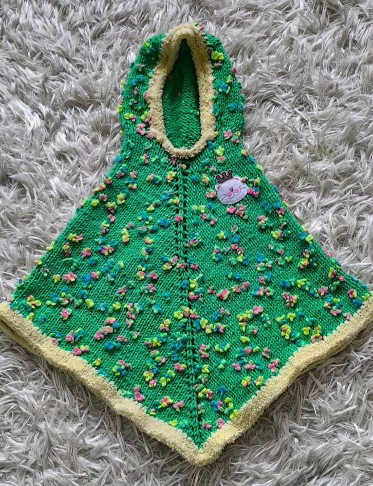 handmade  elemeği göznuru Renkli Nakşlı Kız Çock Kapüşonlu Panço - Görsel 2