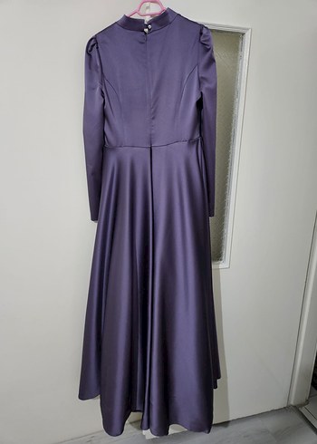 Mor Uzun Kollu İşlemeli Abiye Elbise - Görsel 4