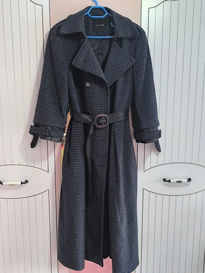 Uzun Ekoseli Kadın Kaban - Görsel 5