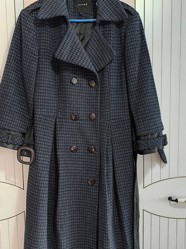 Uzun Ekoseli Kadın Kaban - Görsel 4