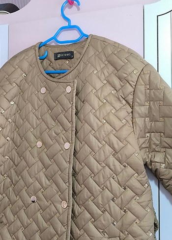 setrems Düğmeli Uzun Bej Kadın Kışlık Mont - Görsel 5