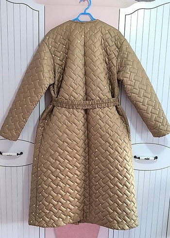 setrems Düğmeli Uzun Bej Kadın Kışlık Mont - Görsel 4