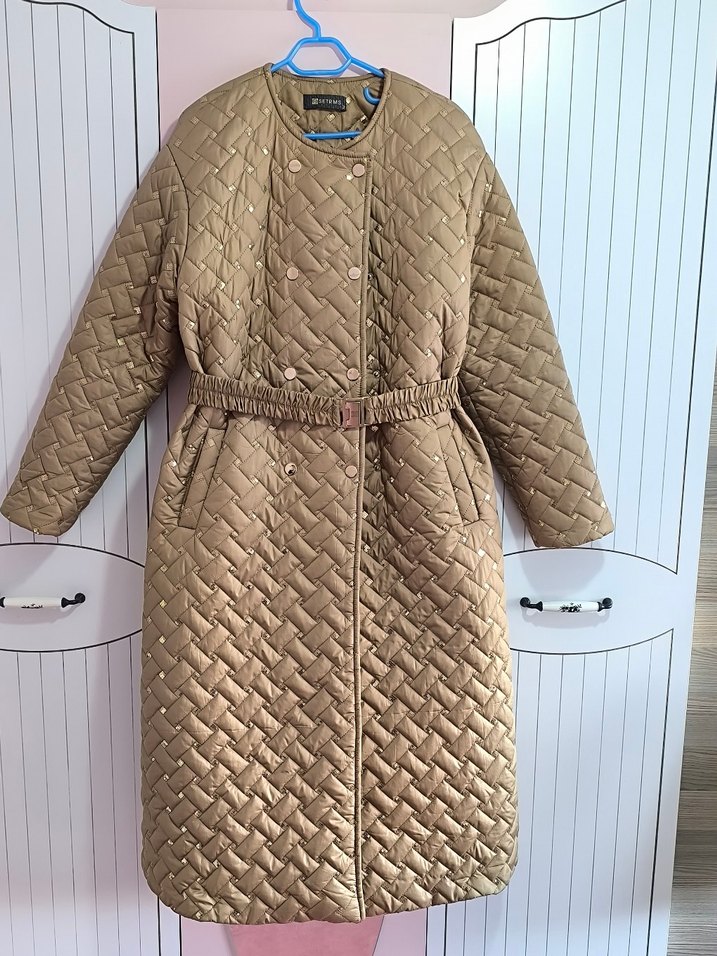 setrems Düğmeli Uzun Bej Kadın Kışlık Mont - Görsel 2