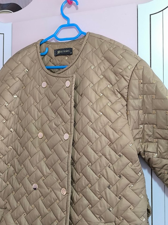 setrems Düğmeli Uzun Bej Kadın Kışlık Mont - Görsel 5