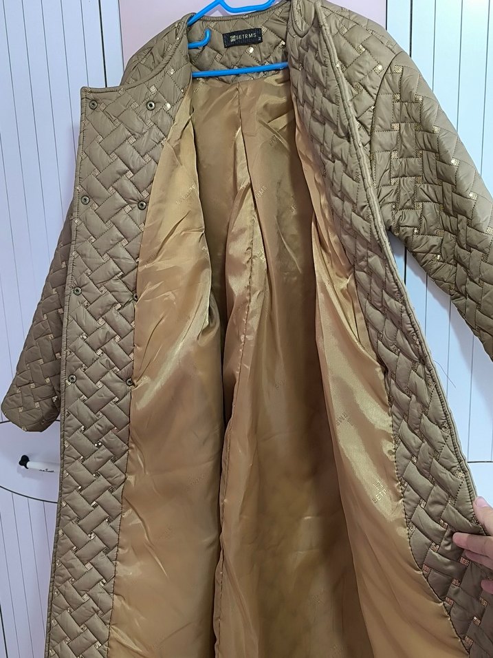 setrems Düğmeli Uzun Bej Kadın Kışlık Mont - Görsel 3