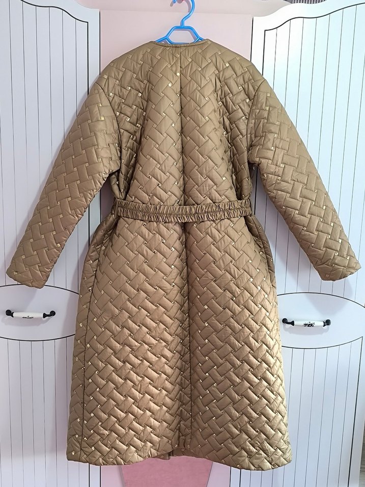 setrems Düğmeli Uzun Bej Kadın Kışlık Mont - Görsel 4