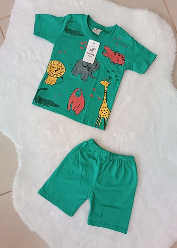 Renkli Baskılı Erkek Bebek Kısa Kollu Takım