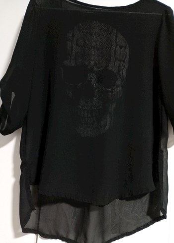 Siyah Baskılı Gotik Kadın Bluz