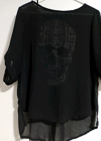 s Beden siyah Renk Siyah Baskılı Gotik Kadın Bluz