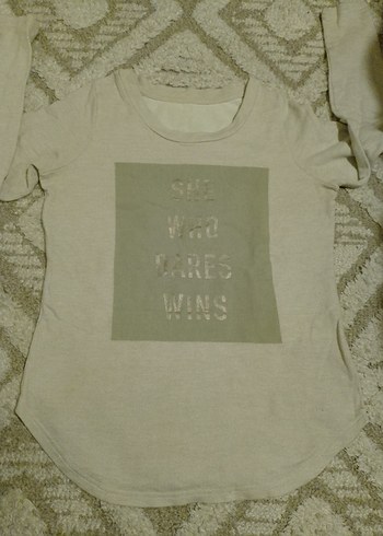 Kız Çocuk Bej Uzun Kollu Baskılı Keten Tişört - Görsel 4