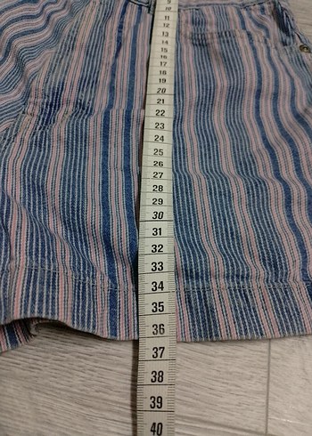 27 Beden mavi Renk Kadın Mavi Çizgili Pilili Denim Şort