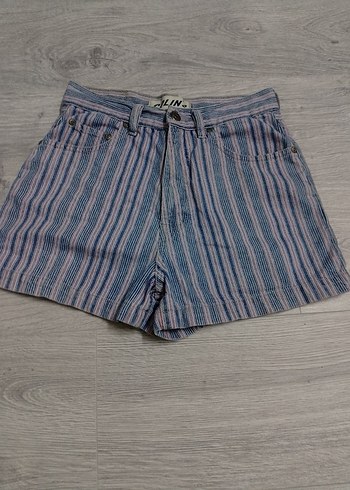Colin's Kadın Mavi Çizgili Pilili Denim Şort