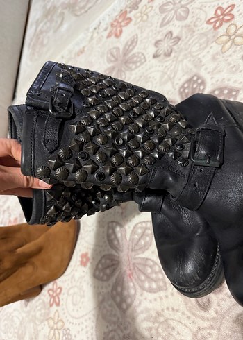 Siyah Deri Goth Punk Botlar - Görsel 2