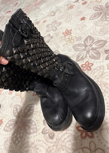 Siyah Deri Goth Punk Botlar - Görsel 4