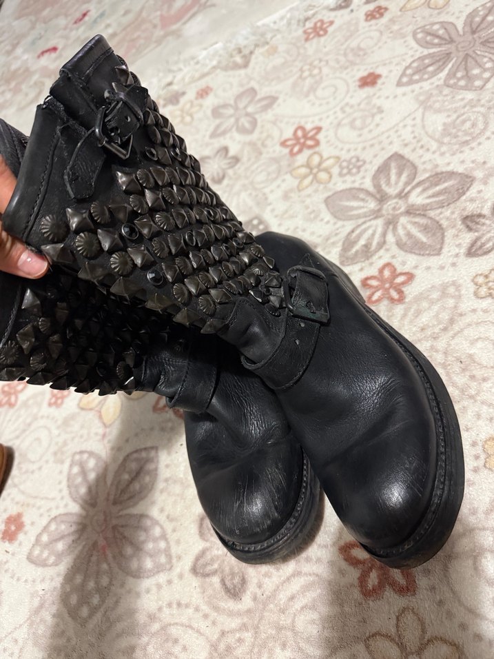 Siyah Deri Goth Punk Botlar - Görsel 4