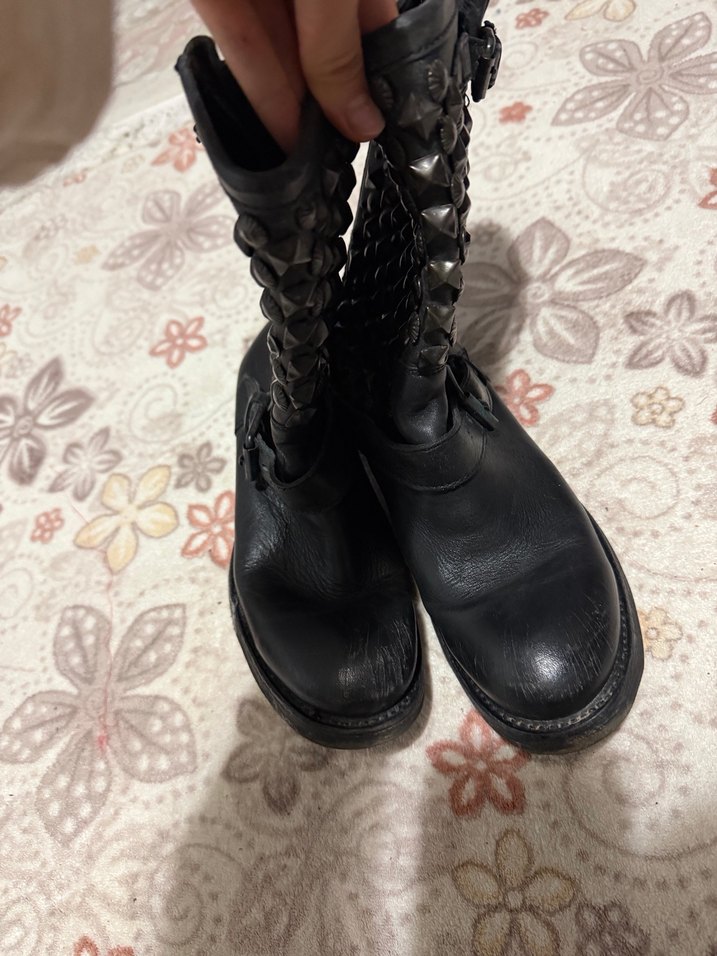 Siyah Deri Goth Punk Botlar - Görsel 3