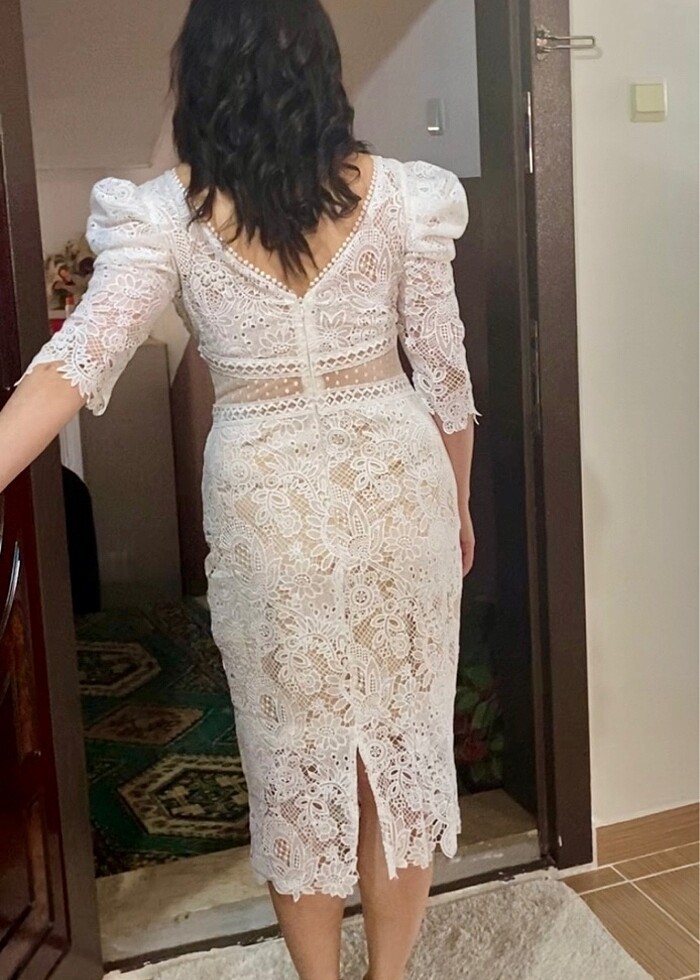 Beyaz Dantel Detaylı Elbise / İsteme söz mezuniyet - Görsel 2