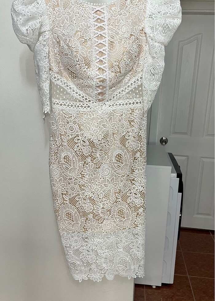 Beyaz Dantel Detaylı Elbise / İsteme söz mezuniyet - Görsel 4