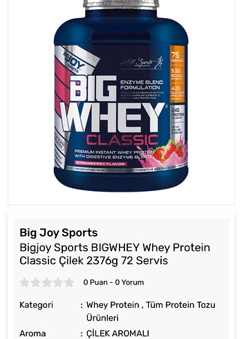 Bigjoy Sports BigWhey Classic Çilek Protein Tozu 2376g