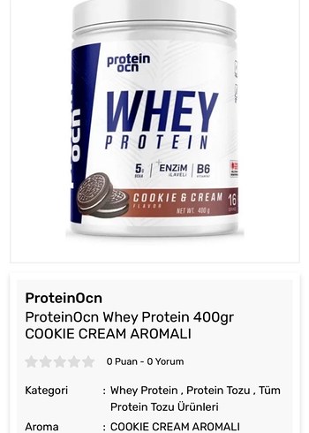 ProteinOcn Whey Protein 400gr Cookie Cream Aromalı
