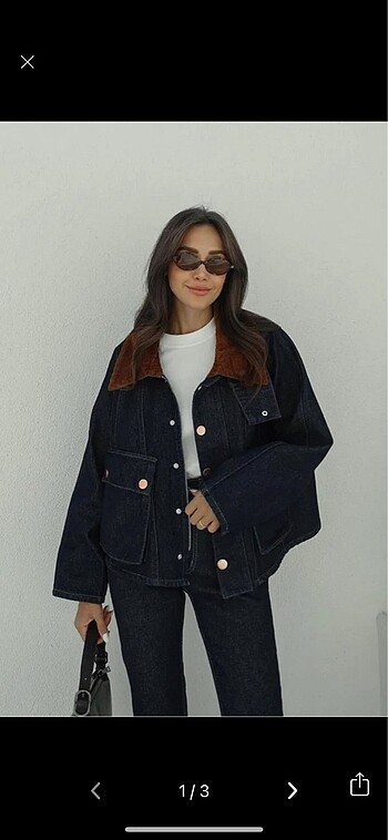Lacivert Premium Kadife Yaka Denim Ceket