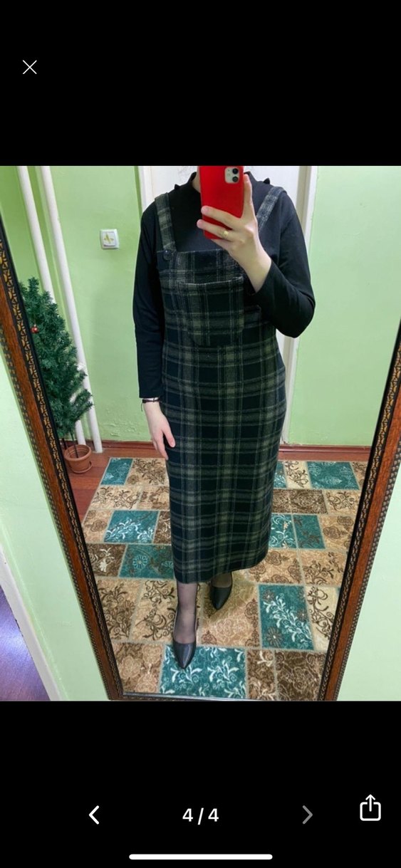 Gri Ekose Triko Elbise jile - Görsel 2