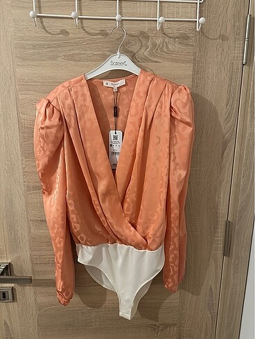 Kruvaze Desenli Bodysuit Bluz -Somon