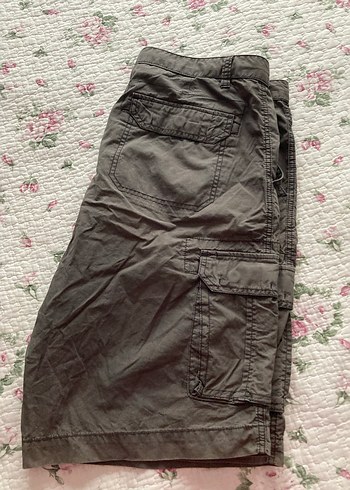 Kahverengi keten bel kemerli erkek bermuda şort - Görsel 2