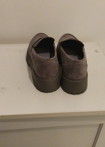 38 Beden gri Renk Tokalı Süet Kadın Platform Topuklu Loafer