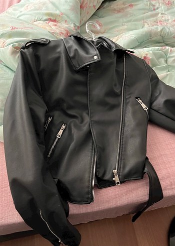 Yerteks Gri Biker Deri Ceket - Görsel 2