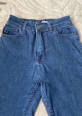 Düğmeli Mavi Kadın Kot Pantolon