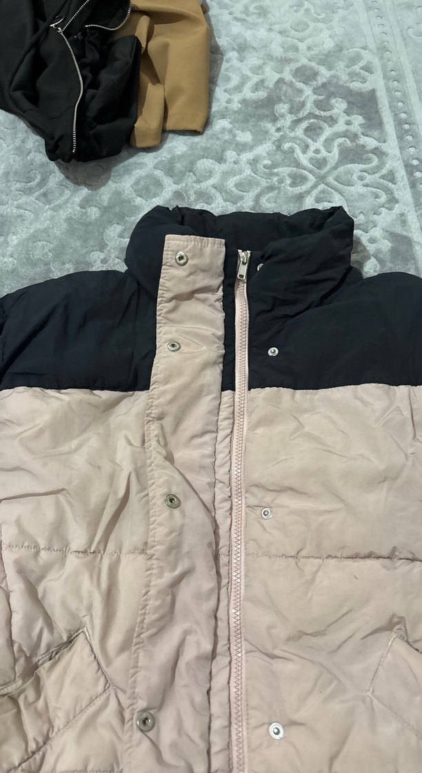 Kürklü Bej-Siyah Kadın Kışlık Ceket - Görsel 3