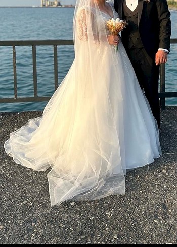 Uzun Kollu V Yaka A Kesim Gelinlik - Görsel 3