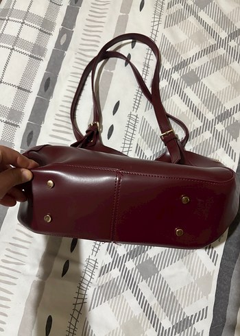 Bordo Deri Kadın Omuz Çantası - Görsel 3