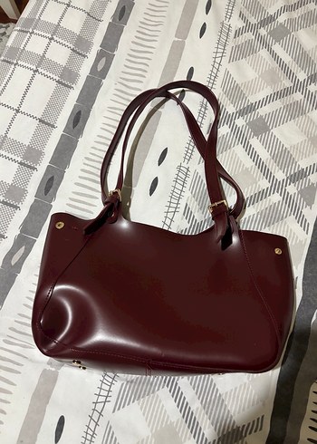 Bordo Deri Kadın Omuz Çantası - Görsel 4