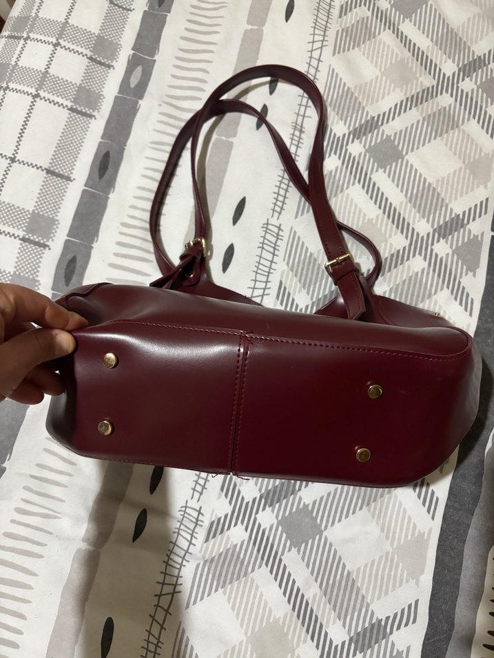 Bordo Deri Kadın Omuz Çantası - Görsel 3