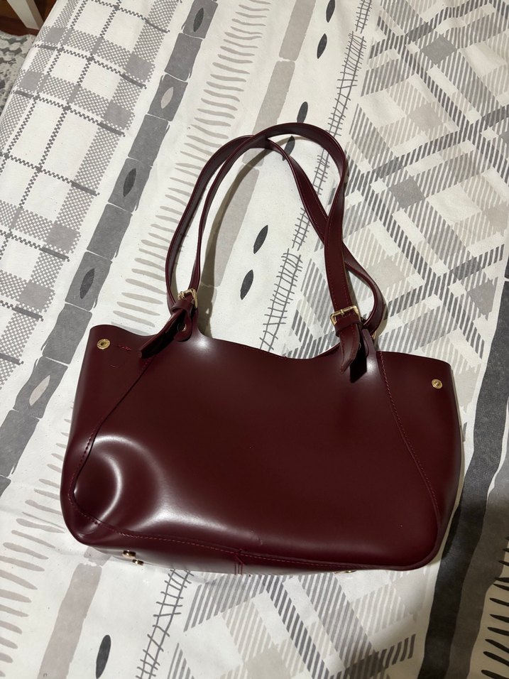Bordo Deri Kadın Omuz Çantası - Görsel 4