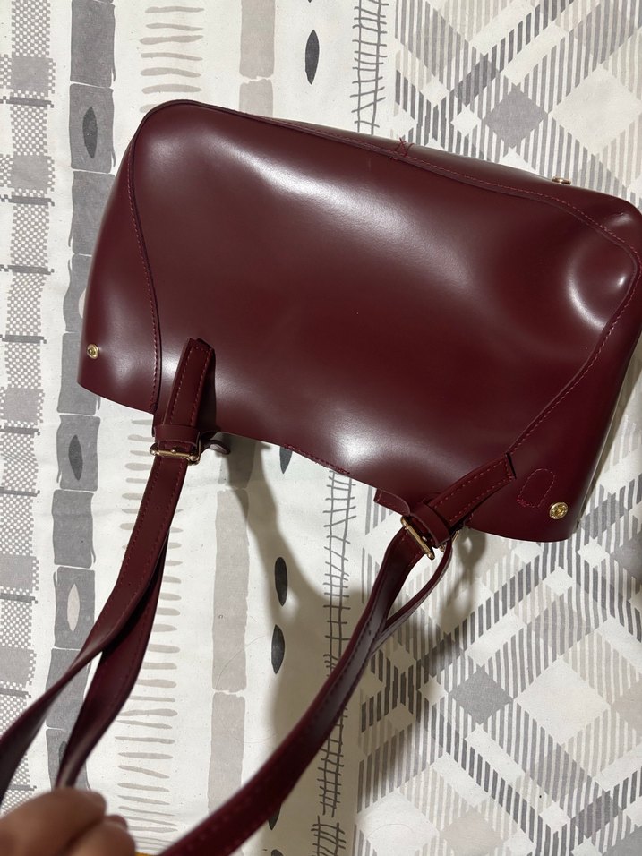 Bordo Deri Kadın Omuz Çantası - Görsel 5