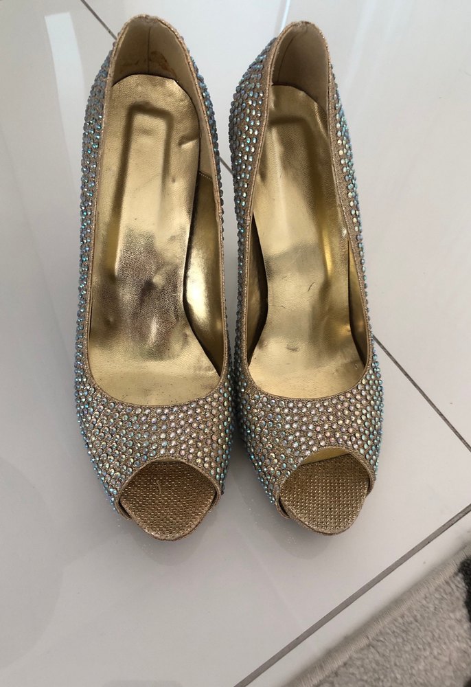 Altın Renkli  taşlı Topuklu Abiye Ayakkabı - Görsel 4