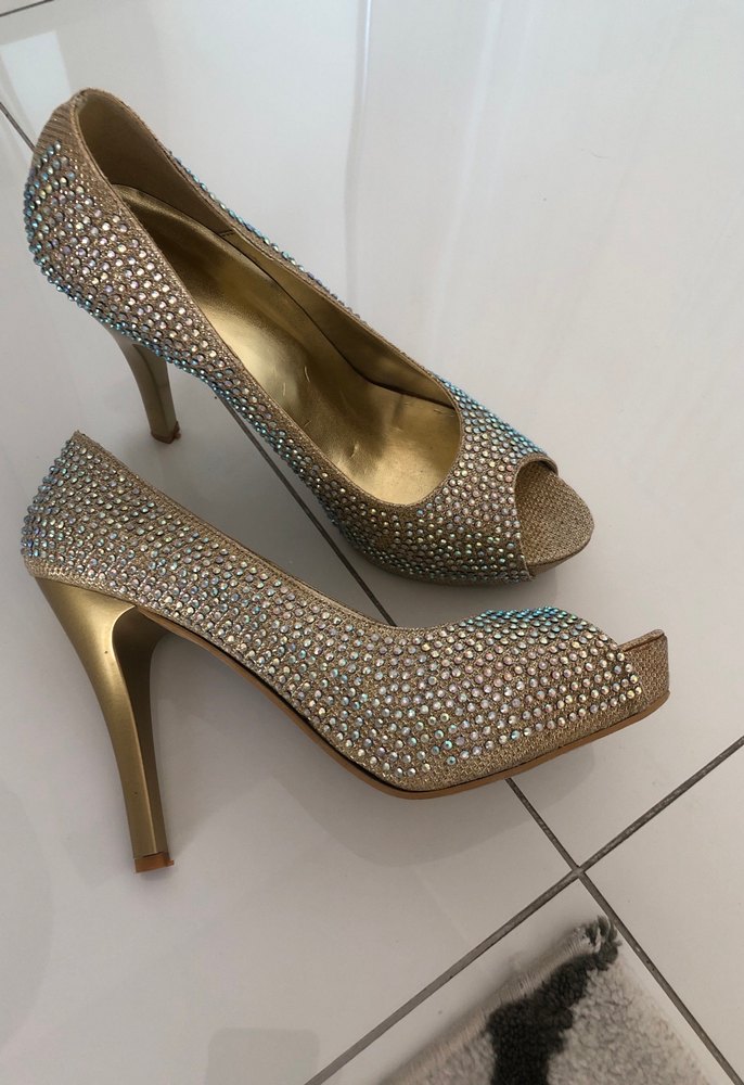 Altın Renkli  taşlı Topuklu Abiye Ayakkabı - Görsel 2